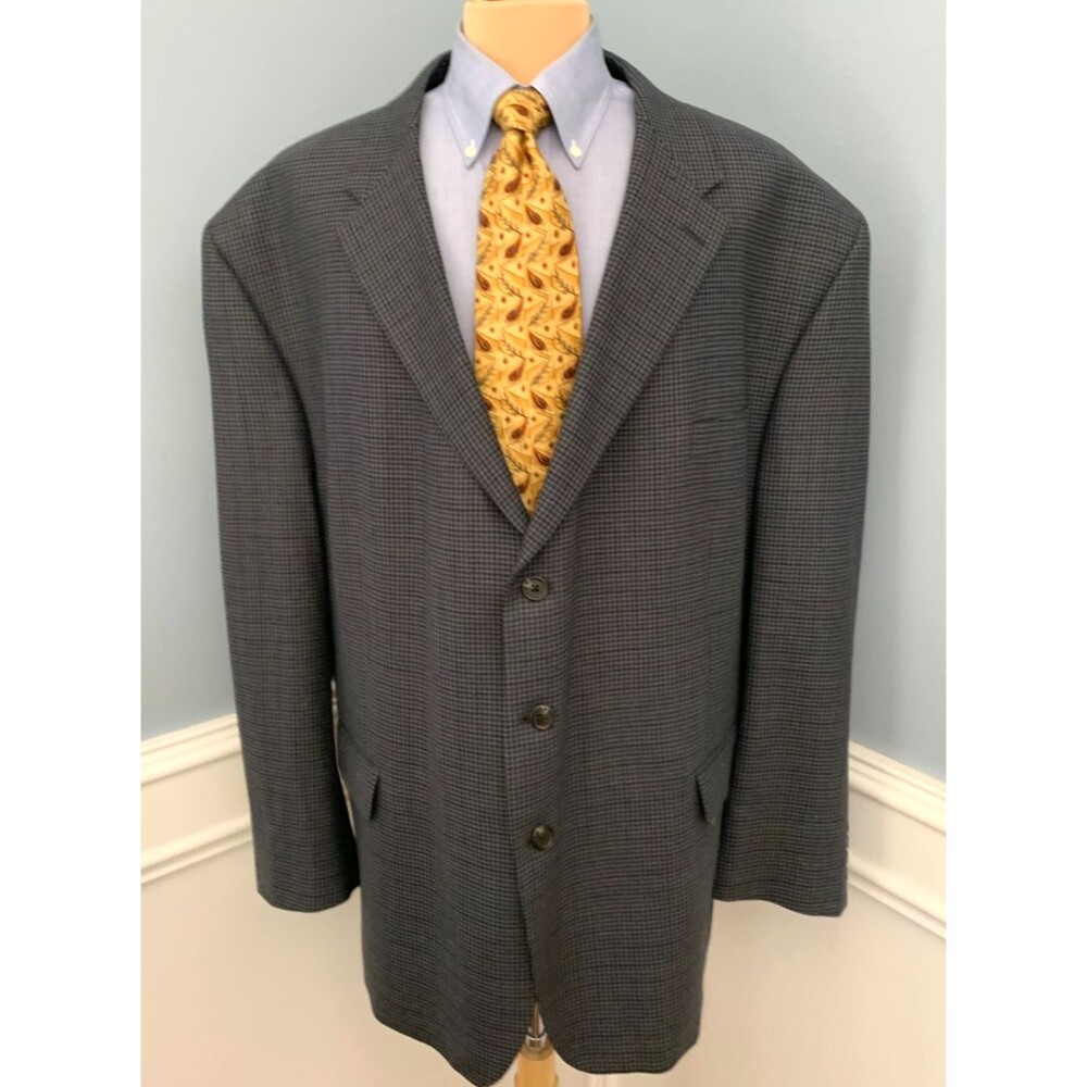 Chaps Blazer Mens 60R Wool Plaid Houndstooth Tweed Jacket Sportcoat
